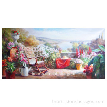 Splendid colorful floral village scenery wall painting for home decoration
